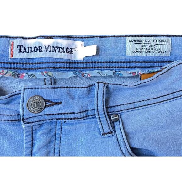 Tailor Vintage Greenwich 9" Inseam Slim Fit Stretch Denim Shorts Light Blue – 34 - Picture 4 of 14